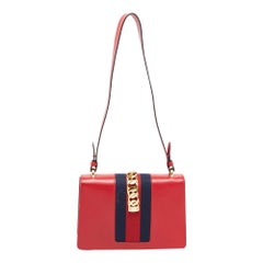 Used Gucci Red Leather Small Sylvie Web Shoulder Bag