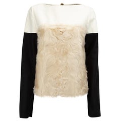 Colour Block Fur Panelled Long Sleeves Top Size L