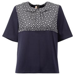 Navy Dotted Collared Short Sleeve Top Size M