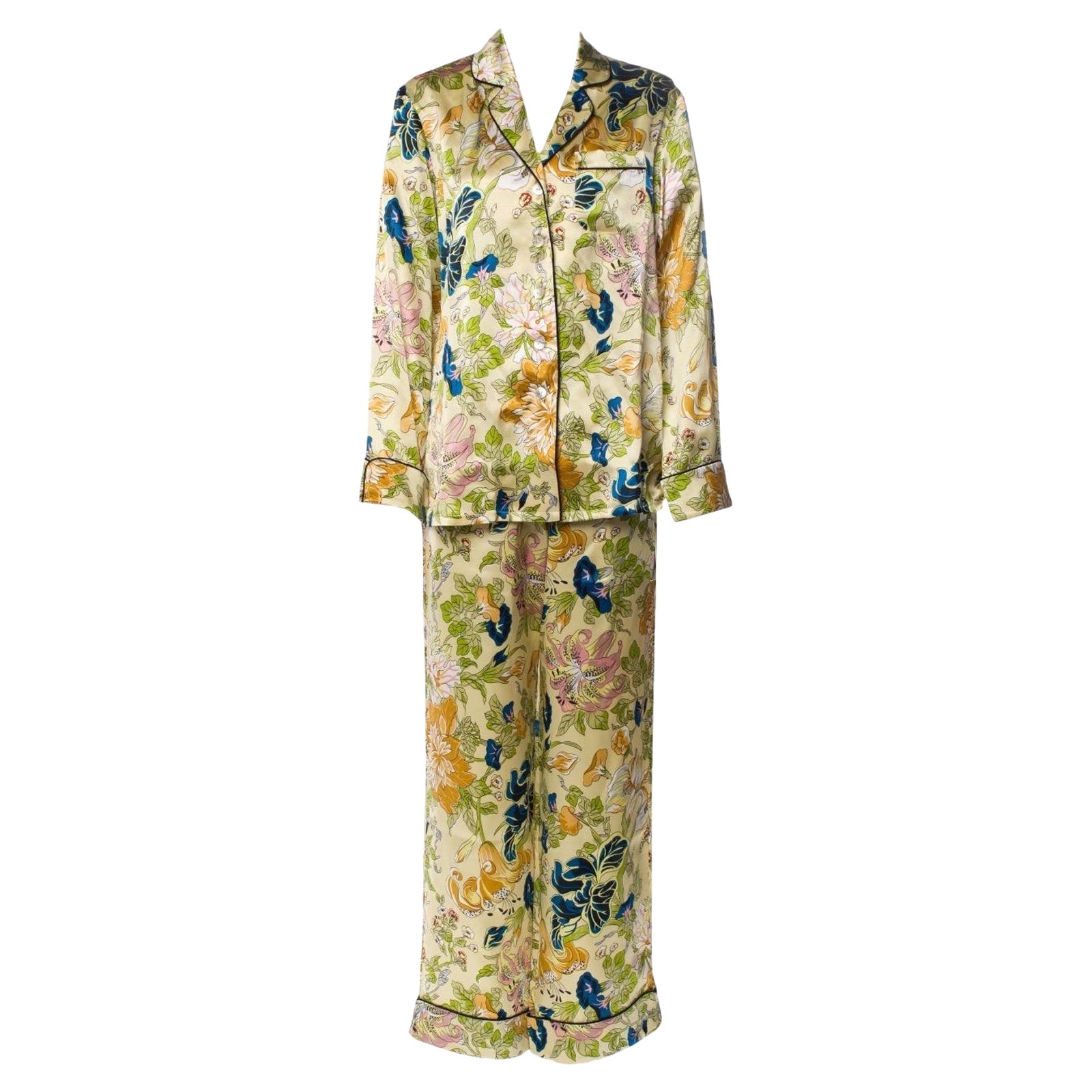 NEW Olivia Von Halle Silk Floral Print Pajamas Lounge Home Sleep Wear Suit M For Sale