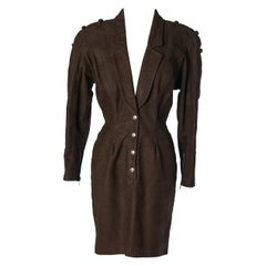 Brown suede dress with cut-work and metallic snap Thierry Mugler 