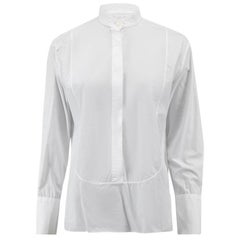White Collarless Bib Detail Shirt Size S