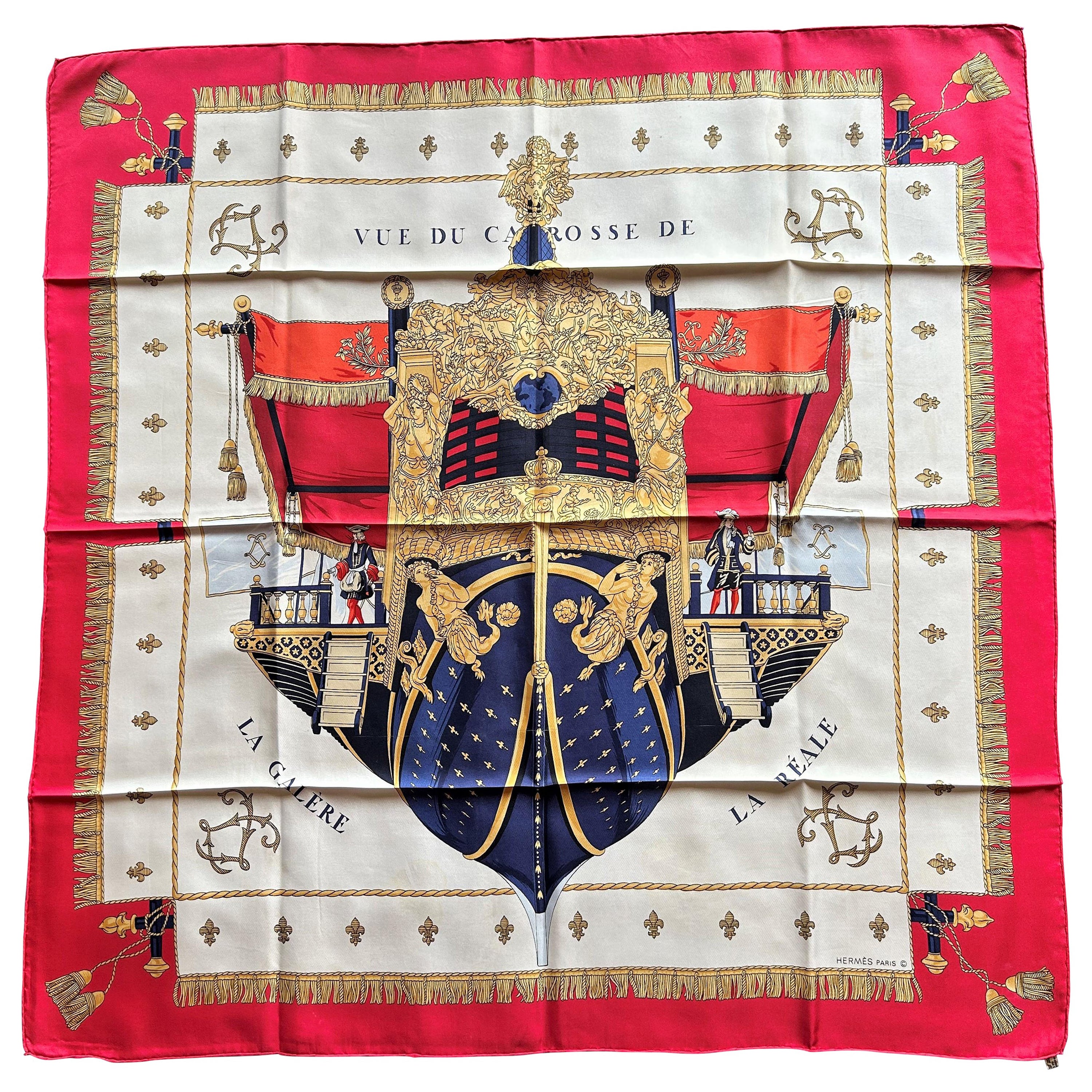 Berühmter Hermès-Schal mit dem Titel La Réale von Hugo Grygkar mit seiner Schachtel CIRCA 1990 im Angebot
