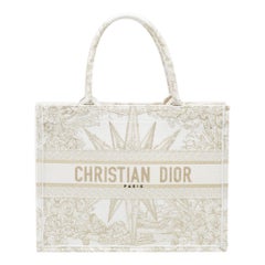 Used Dior White/Gold Rêve D'Infini Embroidered Canvas Medium Book Tote