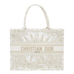 Dior White/Gold Rêve D'Infini Embroidered Canvas Medium Book Tote