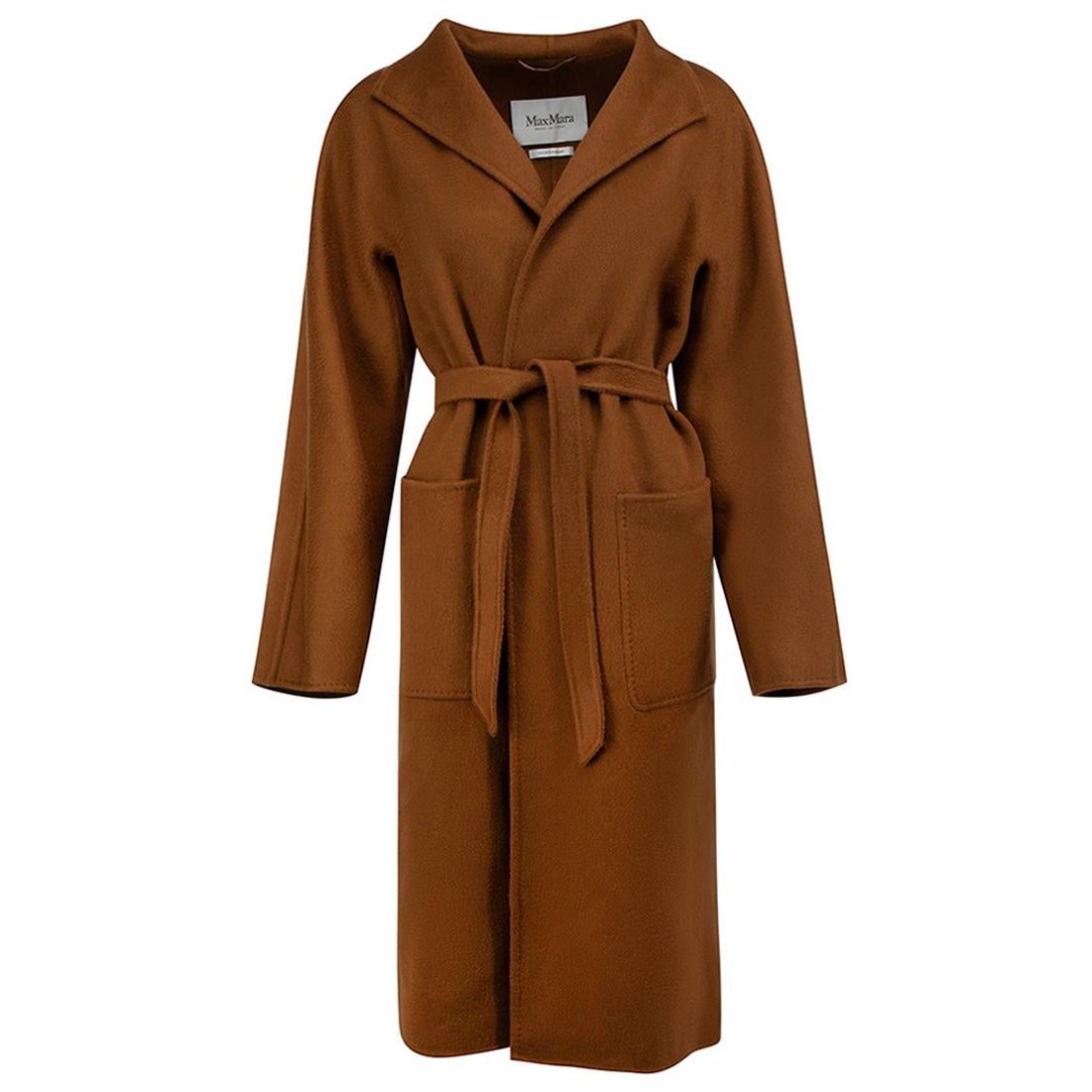 Brown Cashmere Mid Length Belted Coat Size L