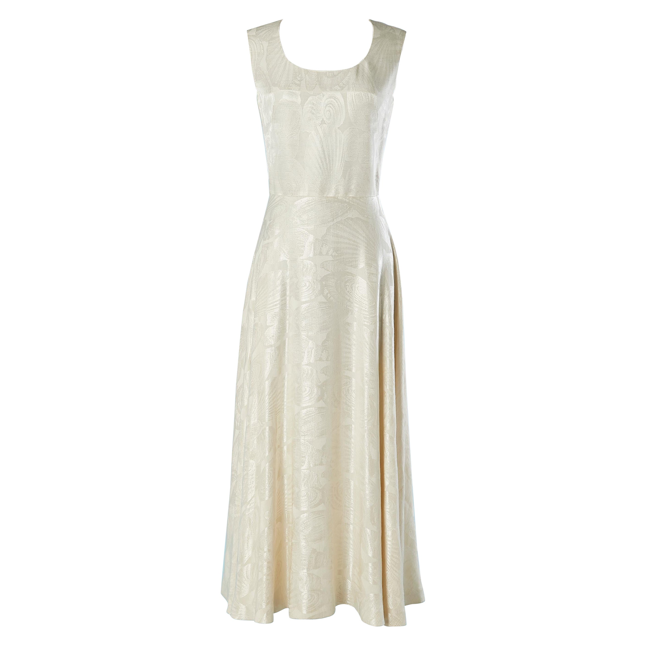 White sleeveless silk jacquard cocktail dress with shell pattern Grès Paris  For Sale