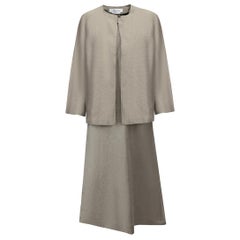 Grey Linen-Silk Blend Jacket & Midi Dress Set Size L