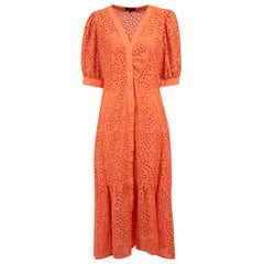 Orange Cotton Broderie Anglaise Midi Shirt Dress Size L