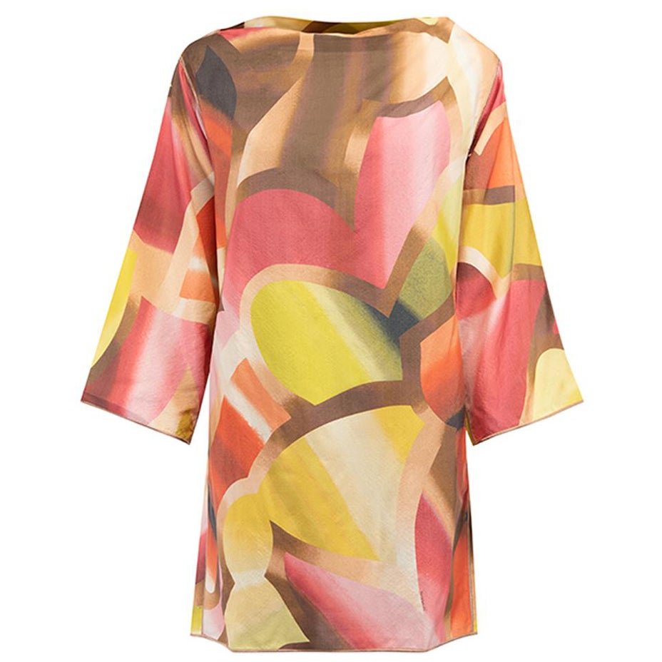 Silk Abstract Wide Neck Tunic Top Size S For Sale