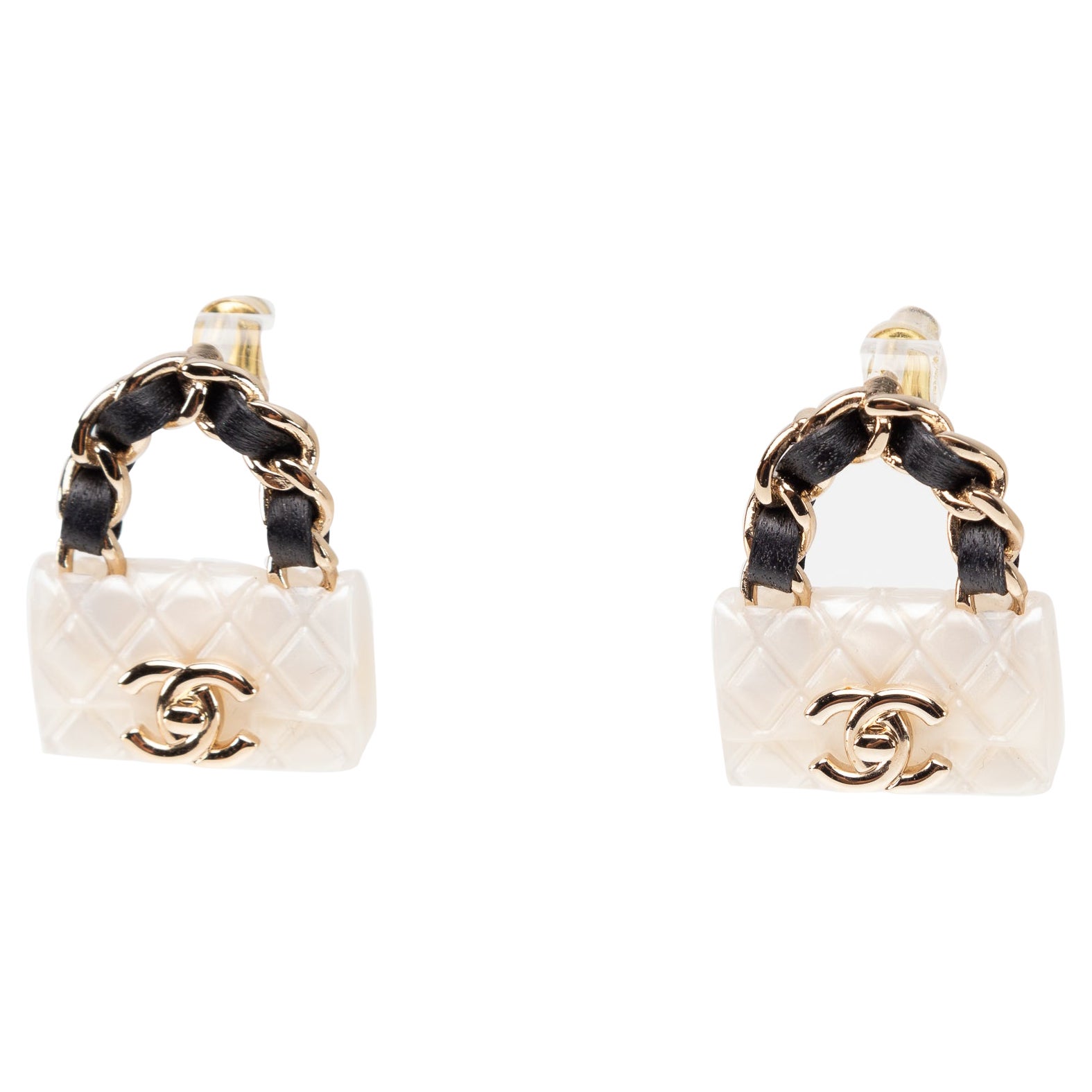 Chanel Classic Flap Bag Earrings Gold Metal 2023 For Sale at 1stDibs