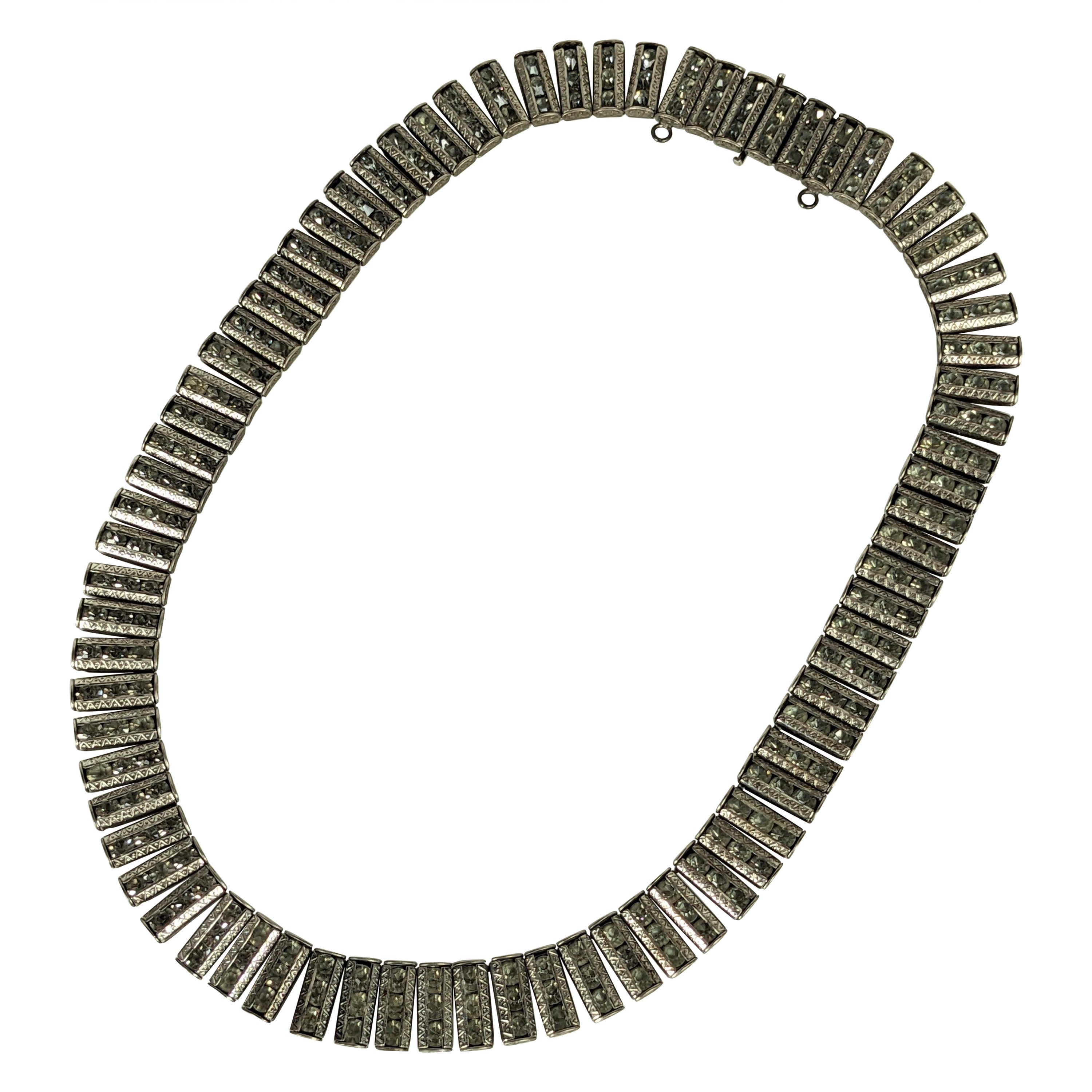 Art Deco Machine Age Sterling Paste Articulated Necklace For Sale