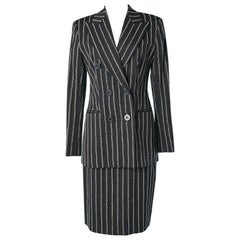 Vintage Anthracite striped wool and cotton double-breasted skirt suit Studio Ferré 