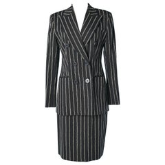 Anthracite striped wool and cotton double-breasted skirt suit Studio Ferré 