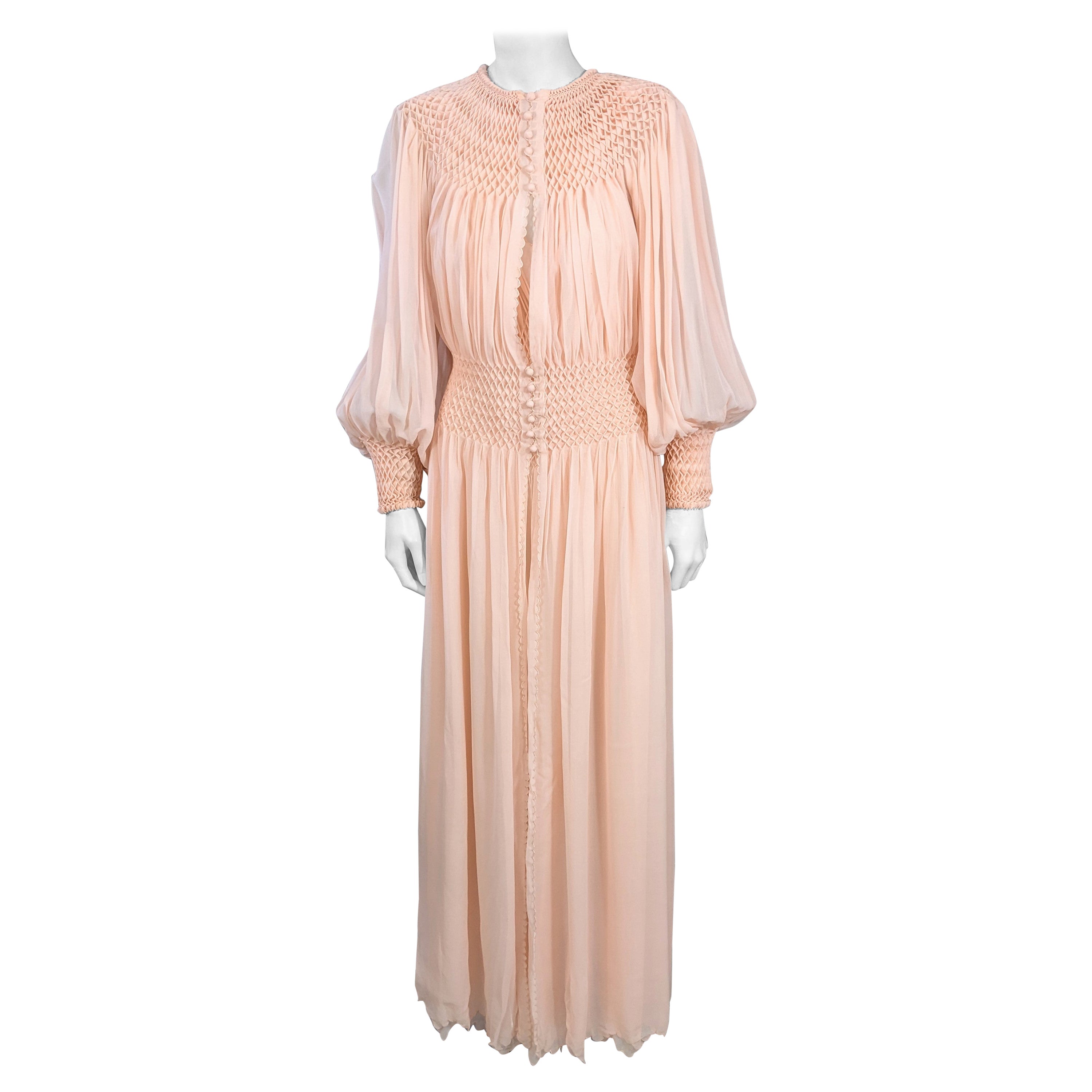 Art Deco Silk Chiffon Smocked Ensemble For Sale