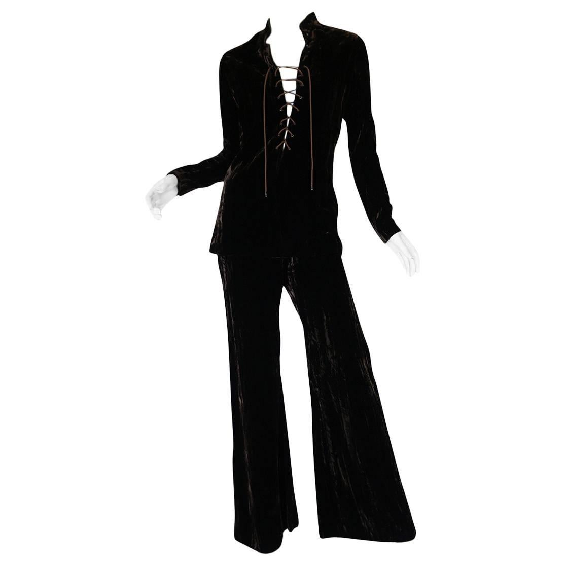 Important 1968-69 Yves Saint Laurent Chocolate Velvet Safari Suit