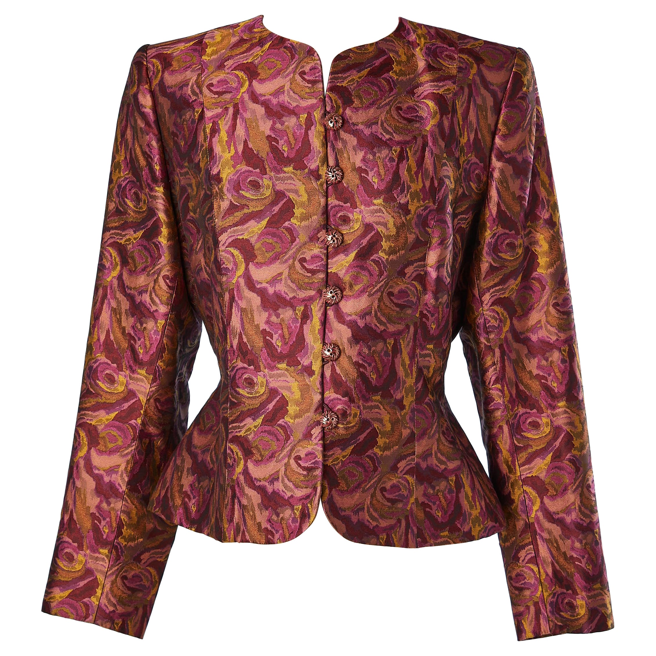 Silk jacquard evening jacket with roses pattern Yves Saint Laurent Rive Gauche  For Sale