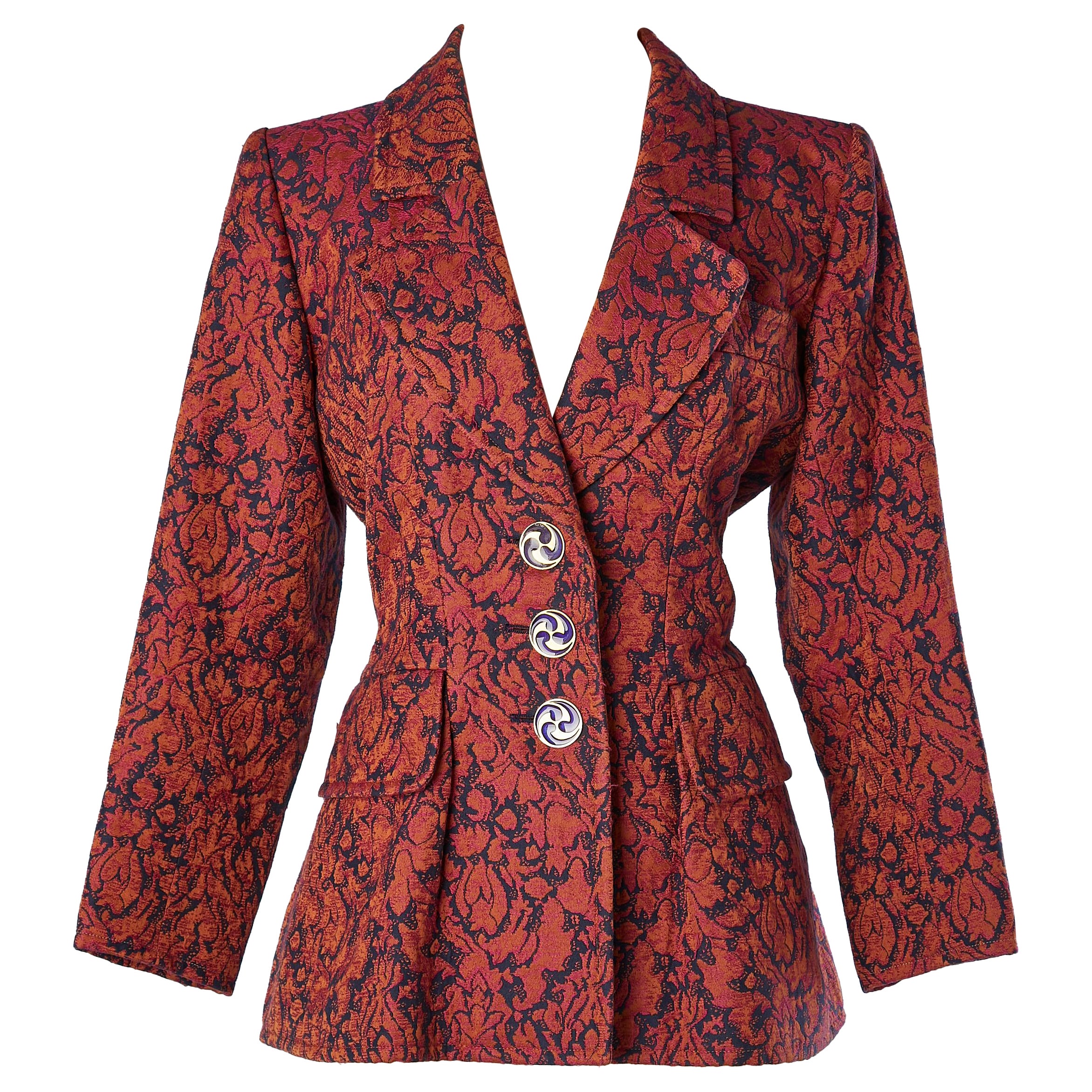Damask evening jacket with jewelery buttons Yves Saint Laurent Rive Gauche  For Sale