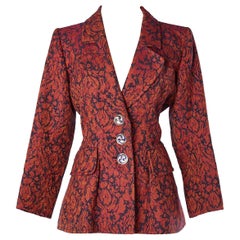 Vintage Damask evening jacket with jewelery buttons Yves Saint Laurent Rive Gauche 