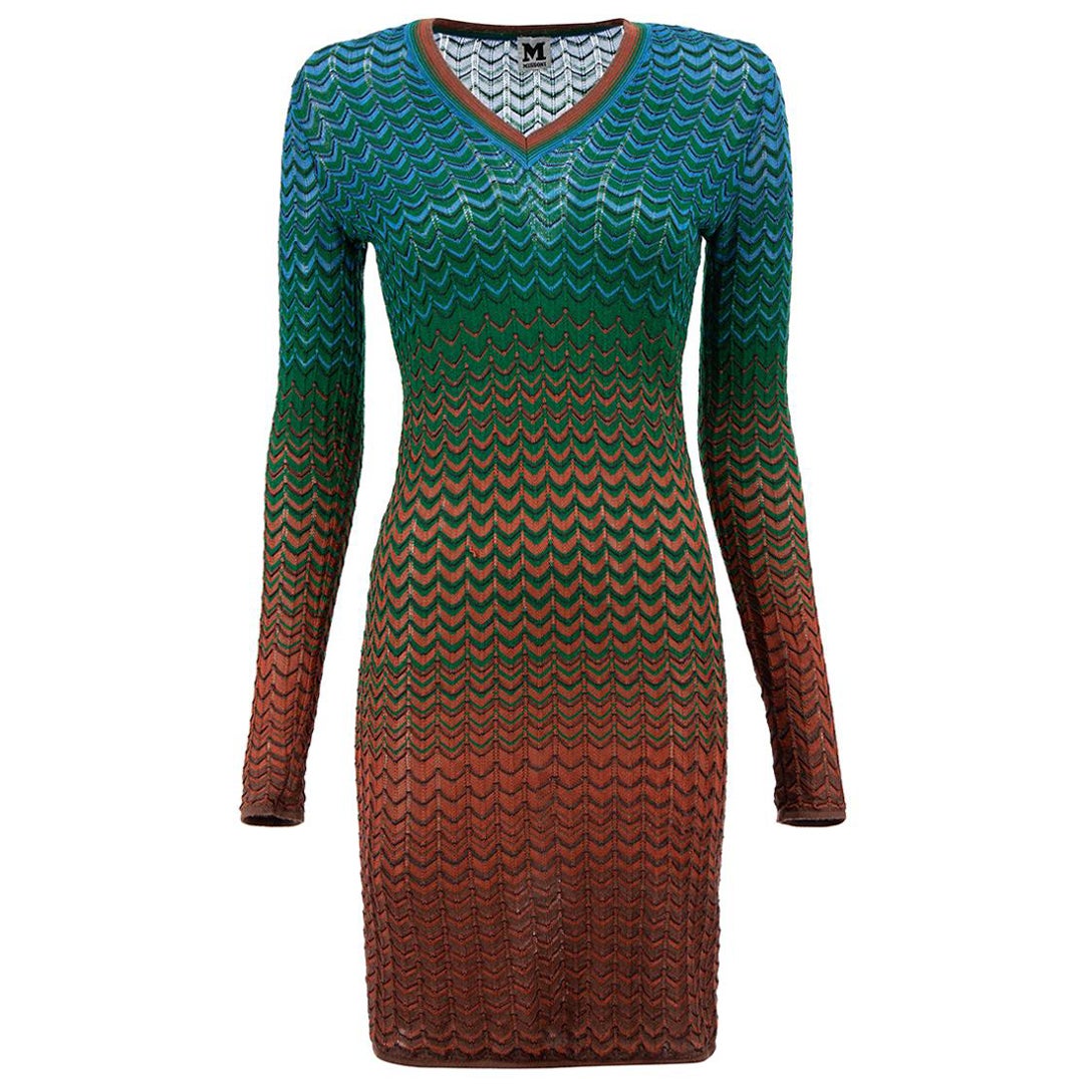 M Missoni Zigzag Knit V-Neck Dress Size S For Sale