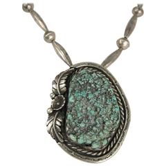 Old Pawn Native American Sea Foam Turquoise Sterling Silver Necklace Pendent 2