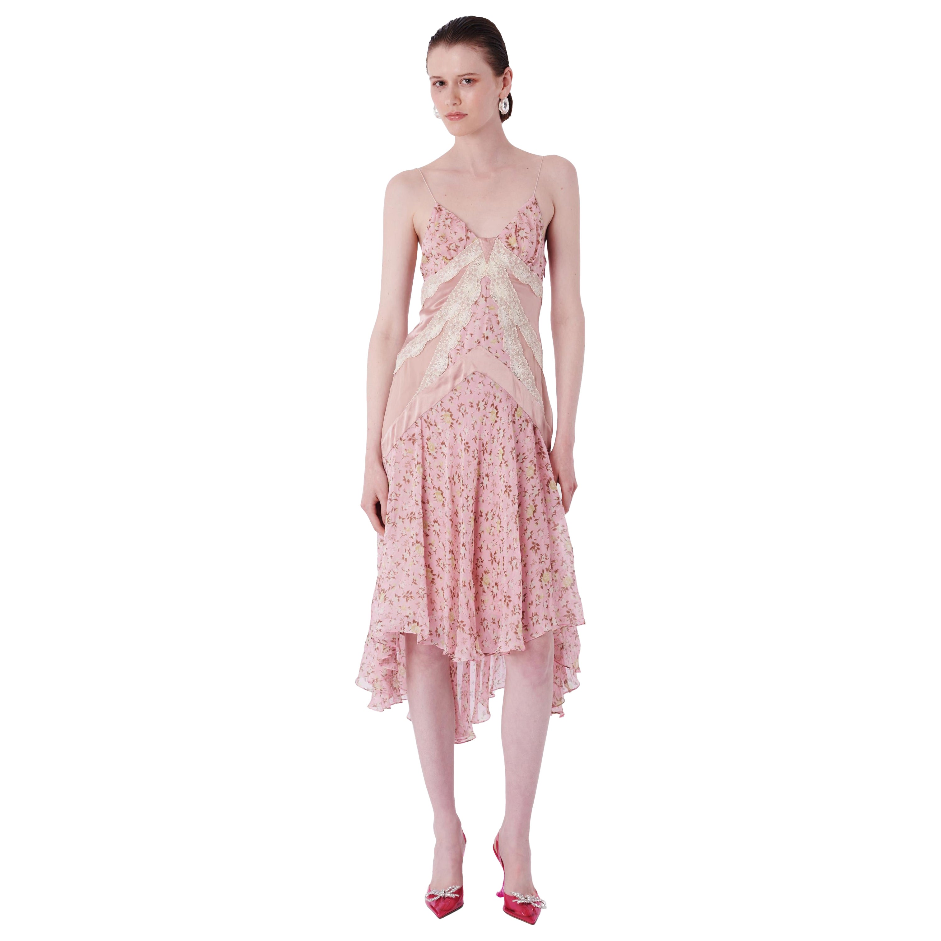 Dolce & Gabbana F/W 2004 Runway Floral Pink Silk Dress For Sale