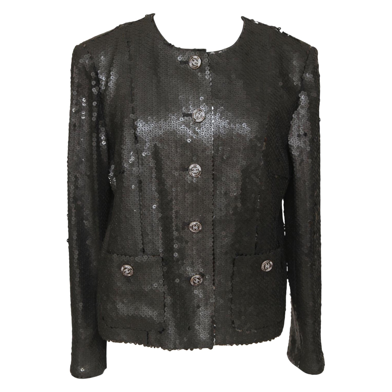 CHANEL Black Sequin Jacket CRUISE 2023 Paillette Long Sleeve Sz 38 $8800  NWT at 1stDibs