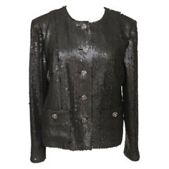 CHANEL Black Sequin Jacket CRUISE 2023 Paillette Long Sleeve Sz 38 $8800 NWT
