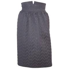1980's Romeo Gigli Chevron Impressed High Waist Charcoal Gray Wool Skirt