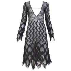 90s Versus black silk sheer eyelash fringe dress 4