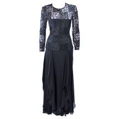 Vintage CAROLINA HERRERA Black Metallic Lace and Chiffon Gown Size 12