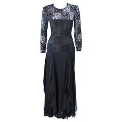 CAROLINA HERRERA Black Metallic Lace and Chiffon Gown Size 12 3