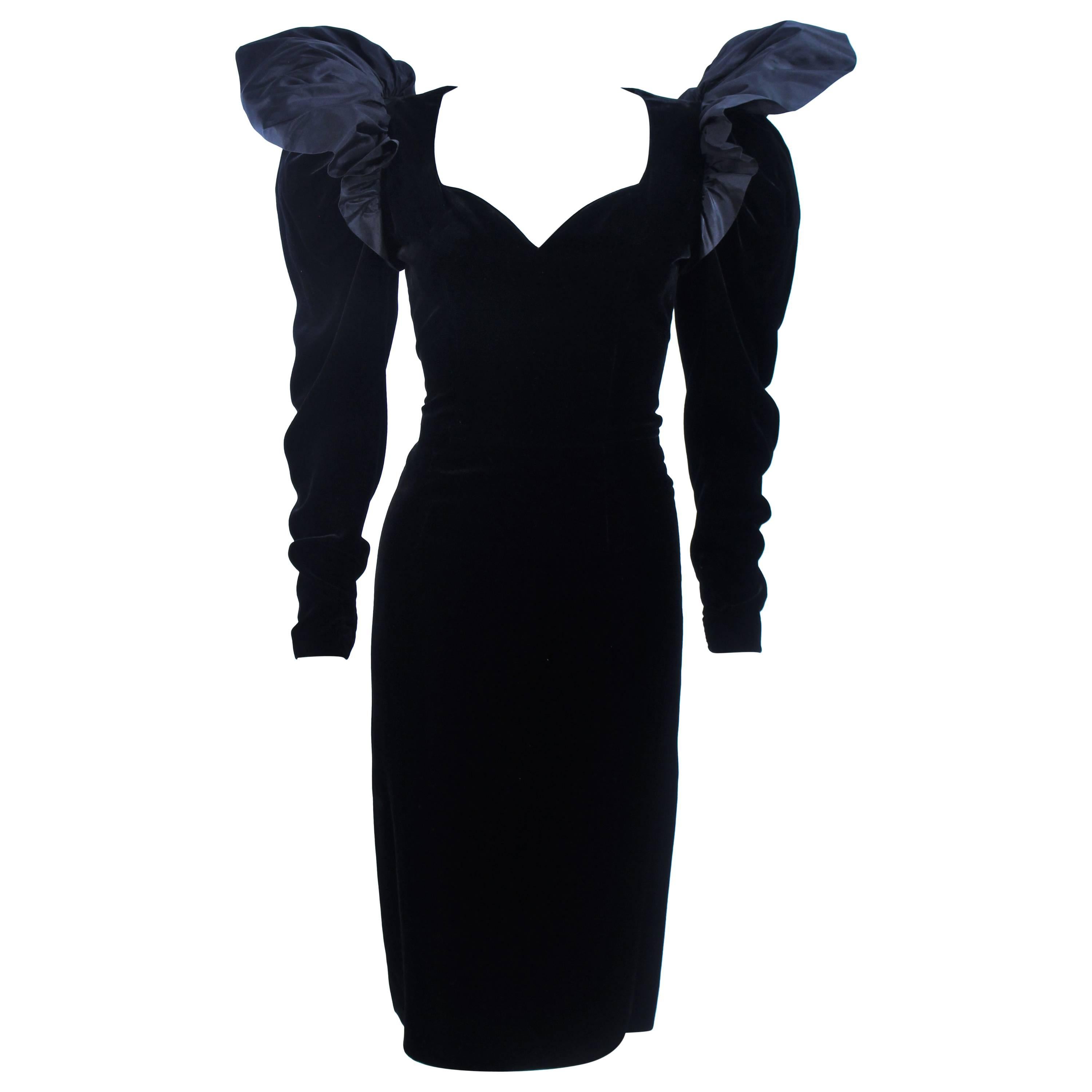 LANVIN Black Dramatic Velvet Cocktail Dress Size 6 