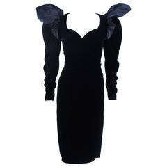 LANVIN Black Dramatic Velvet Cocktail Dress Size 6 10
