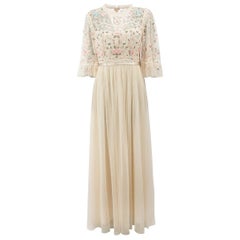 Cream Floral Embroidered Maxi Dress Size XL