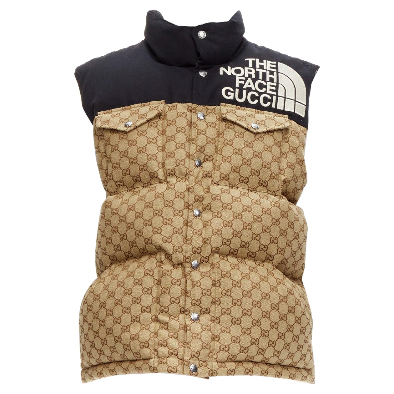 new GUCCI THE NORTH FACE beige big logo GG monogram padded vest jacket IT40 S