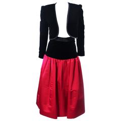 ADOLFO Black and Red Silk & Velvet Evening Ensemble Size 4 4