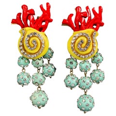 Vintage Massive CHRISTIAN LACROIX Pop Sea Life Rhinestone Earrings