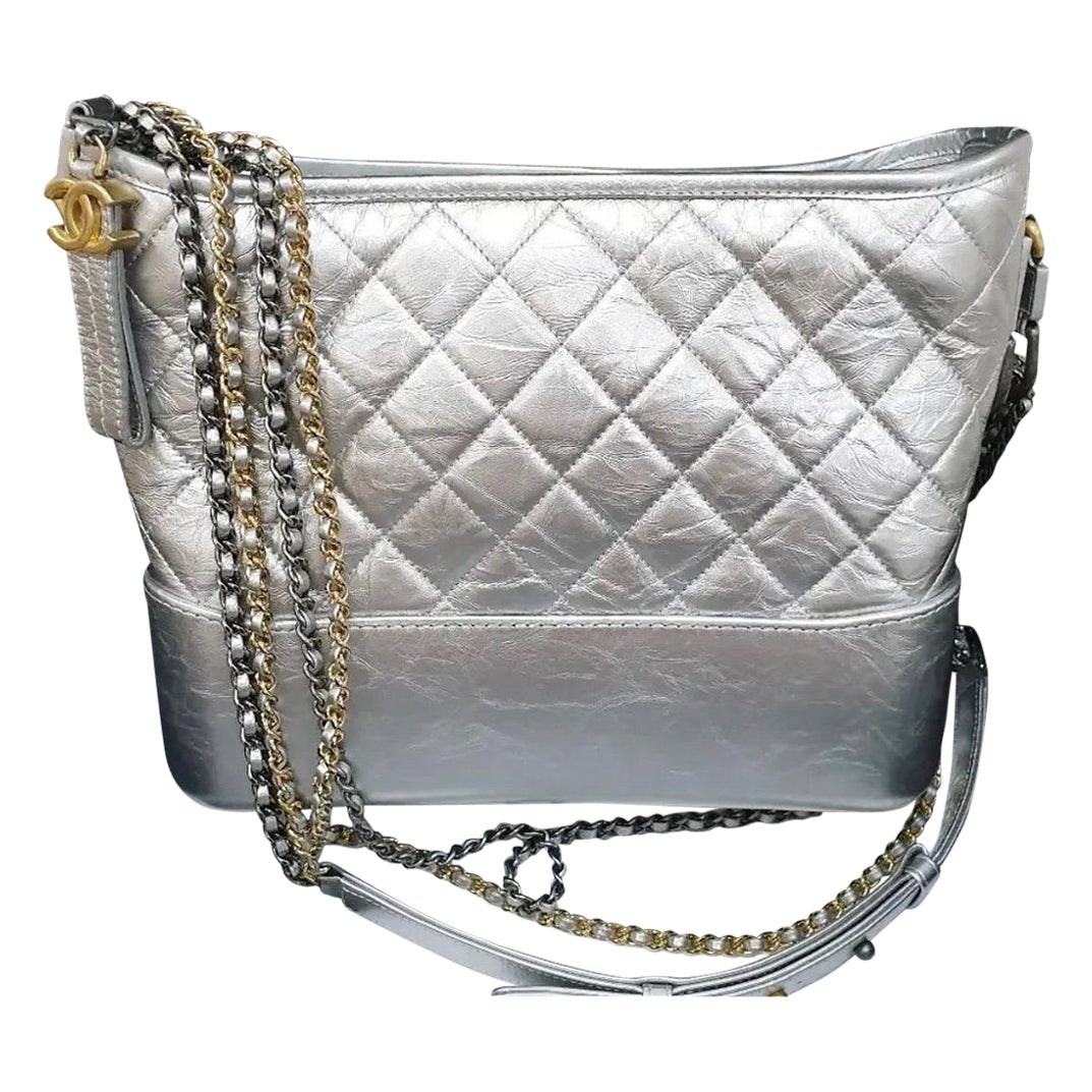 Chanel Silver Quilted Calfskin Leather Gabrielle Medium Hobo Bag 