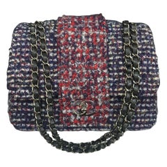 Chanel  Navy Red Knit Tweed Small Elementary Chic Flap Bag