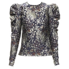 MALENE BIRGER black gold jacquard puff sleeve evening blouse top FR34 XS