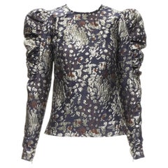 MALENE BIRGER blouse de soirée à manches bouffantes en jacquard noir et or FR34 XS