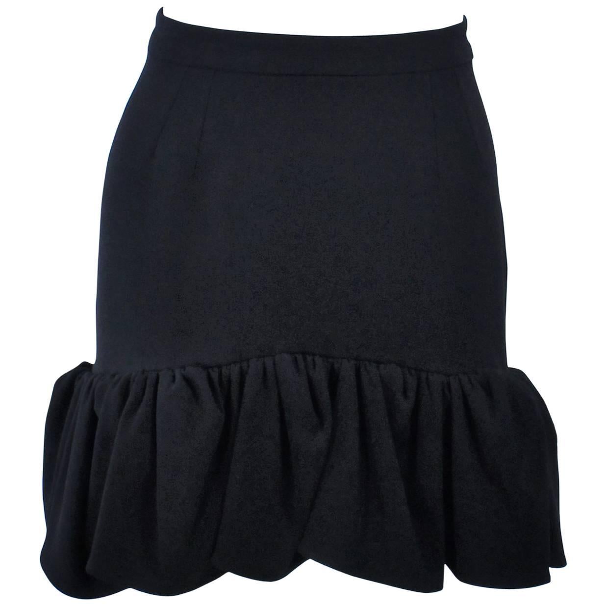 BALENCIAGA Black Ruffle Hem Skirt Wool Size 36 NWT