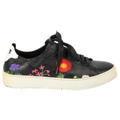 Black Leather Flower Embroidered Trainers Size IT 35