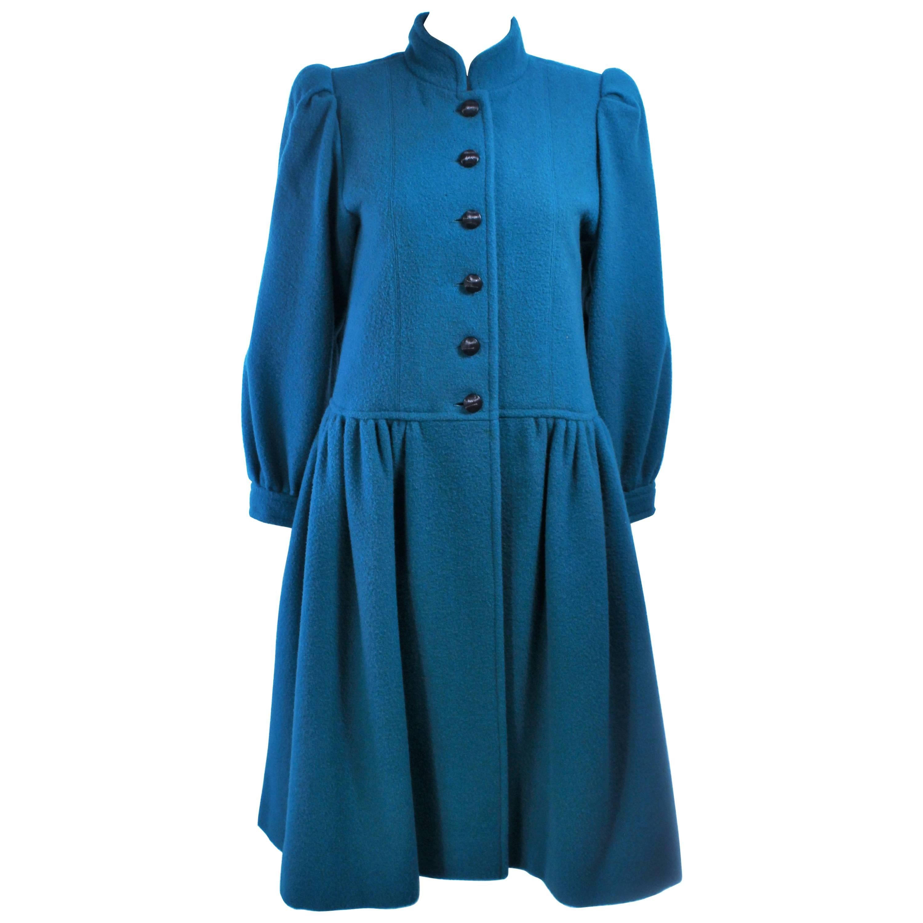 YVES SAINT LAURENT Turquoise Wool Coat Size 6 For Sale