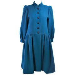 YVES SAINT LAURENT Turquoise Wool Coat Size 6 1