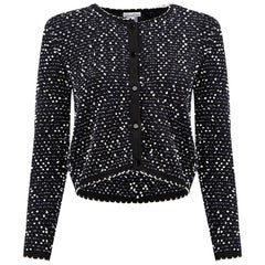 Black and White Wool Dotted Cropped Knitted Cardigan Size S