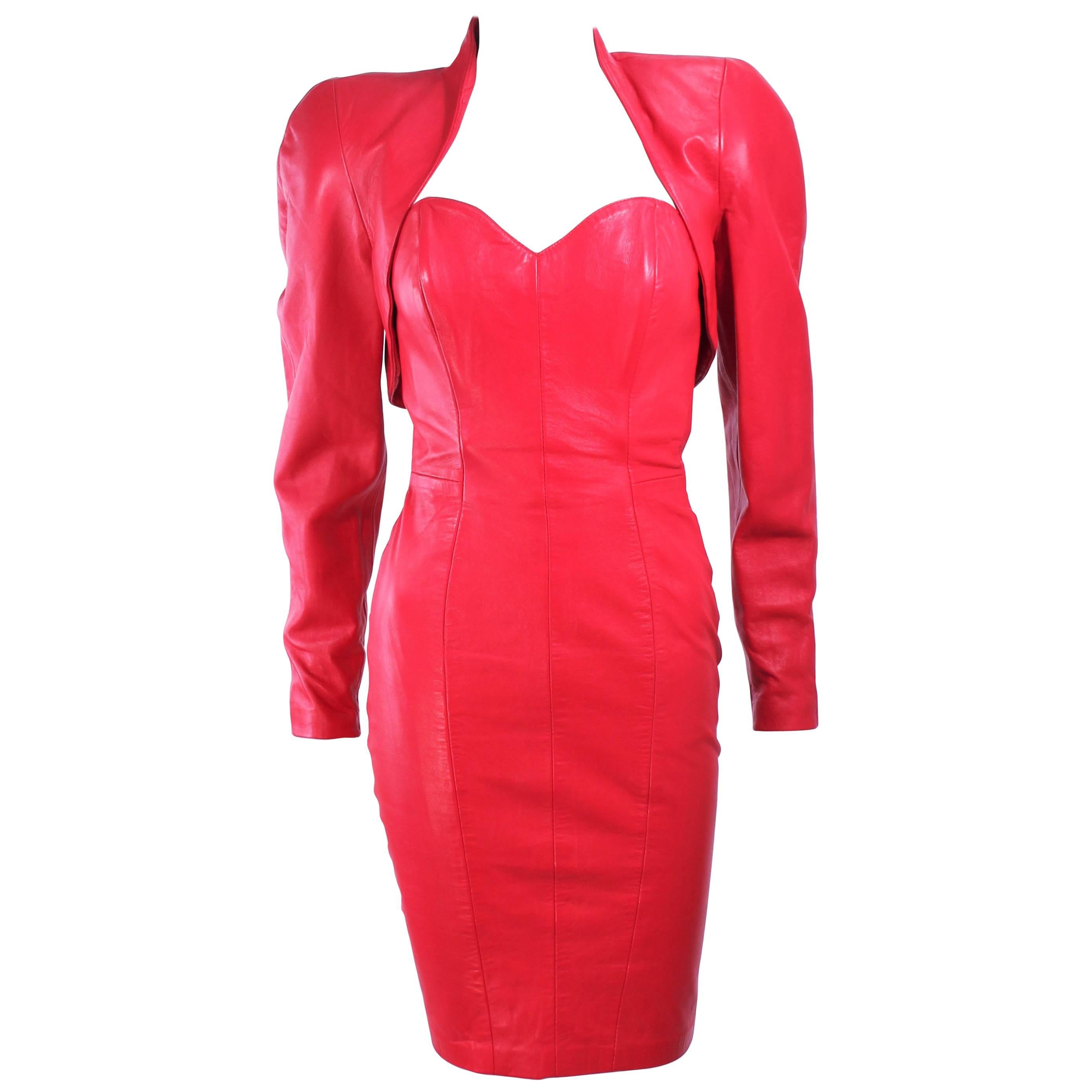 MICHEAL HOBAN Red Leather Cocktail Dress and Jacket Size XS