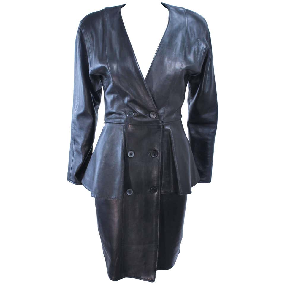 VAKKO Black Leather Dress with Peplum Size 8 at 1stDibs | vakko dresses ...