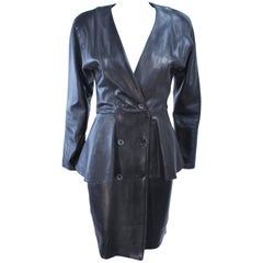 VAKKO Black Leather Dress with Peplum Size 8